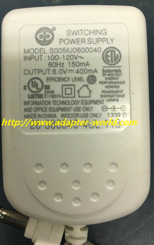 *100% Brand NEW* AT&T vTech 6.0V 400mA White S005IU0600040 AC Adapter Switching Power Supply Free shipping!